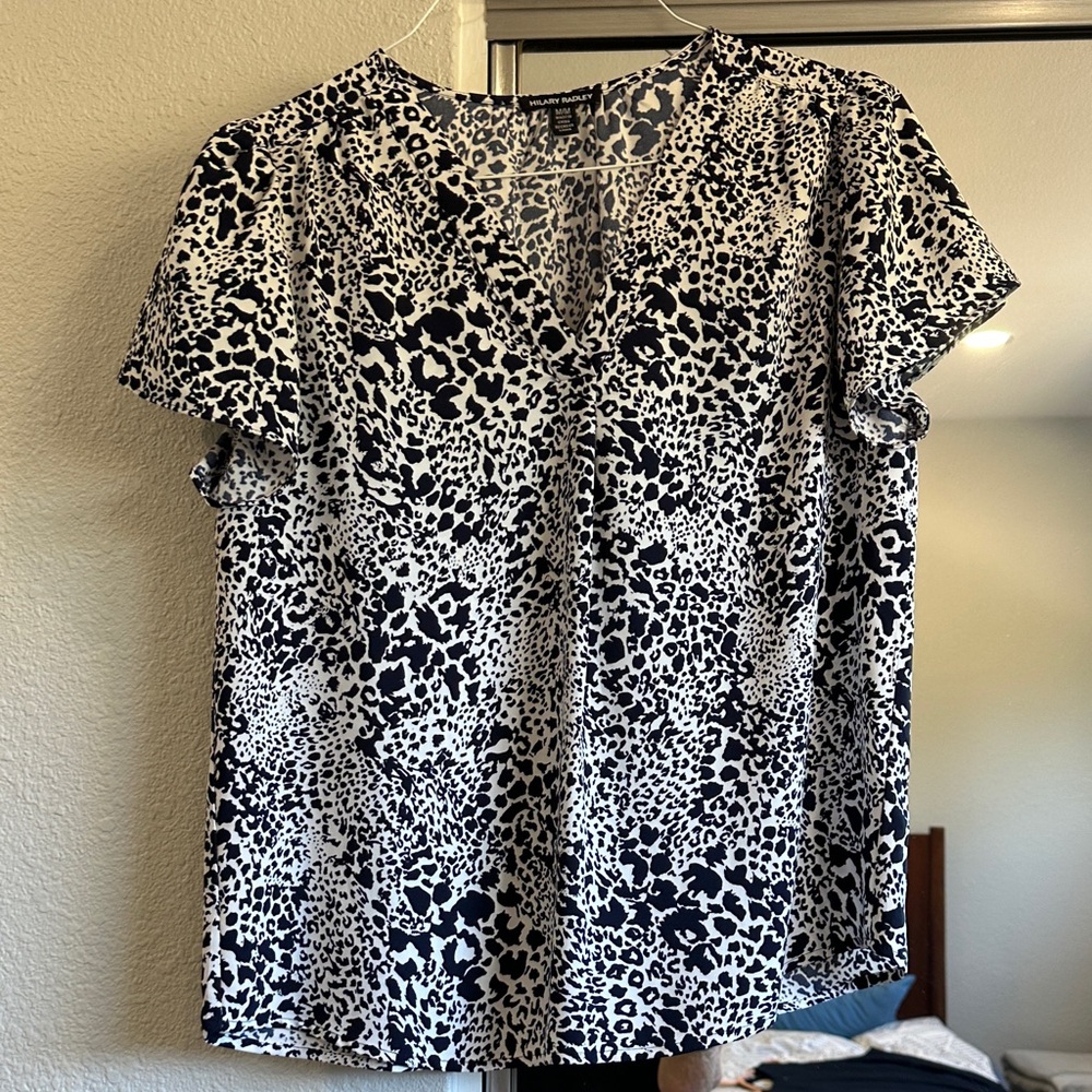 Hilary Radley Black and White Animal Print Blouse